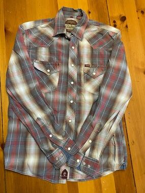 Western Plaid Button-Down Shirt — Red & Gray